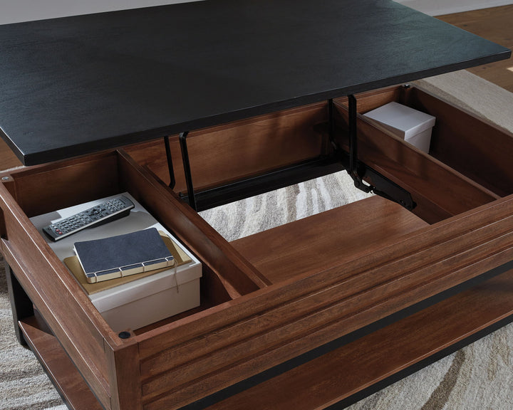 Kallari - Warm Brown / Black - Lift Top Cocktail Table