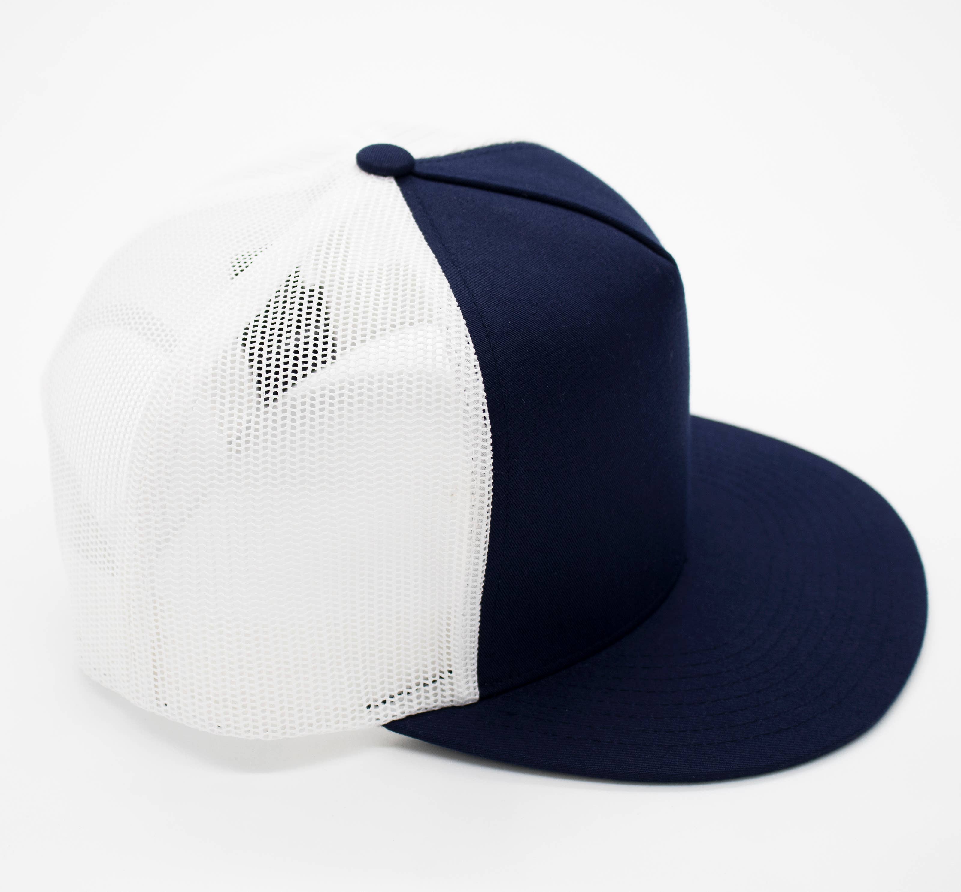 CUSTOM TEXT Raised Print Snapback Trucker Hats: All Black / White