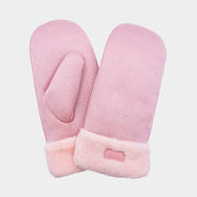 Faux Fur Cuff Fleece Lined Mittens: Pink