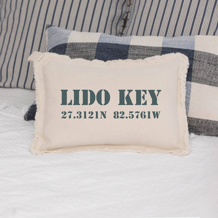 Personalized Your Word + Coordinates Stencil Lumbar Pillow: Natural / 12" X18"