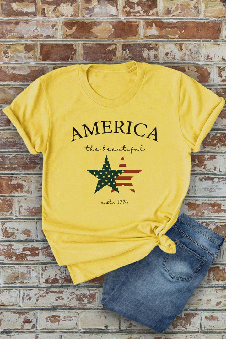 America The Beautiful, 4th of July, UNISEX Round Neck T-Shirt: M / Dusty Rose