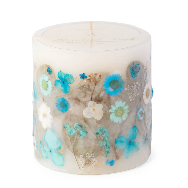 Bluebell Lace Pressed Flower Pillar Candle