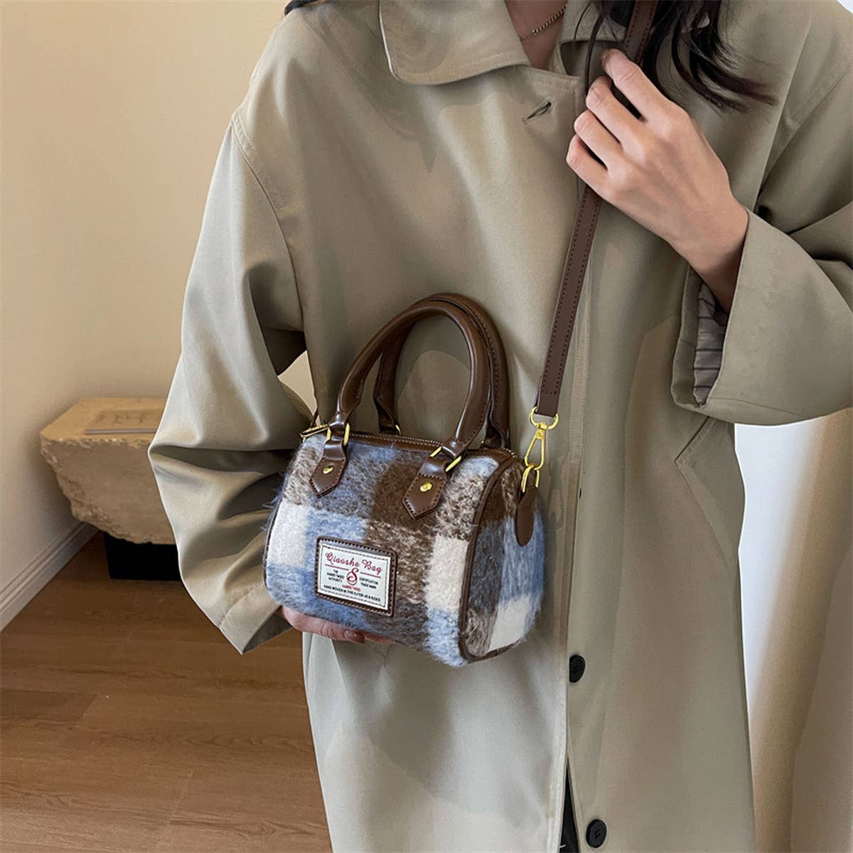 VINTAGE PLAID CASUAL SHOULDER BAG_CWAB1550: Green / (OS) 1