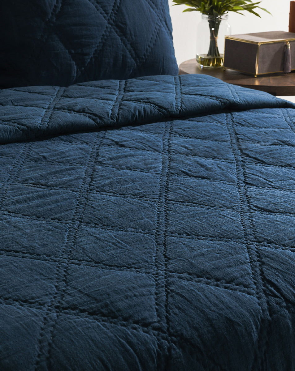 Caleb - Hand Stitched 4 Piece King Set - Midnight Blue