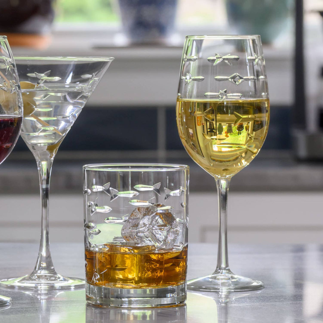 School of Fish Double Old Fashioned Glass 13oz: Case of 4
