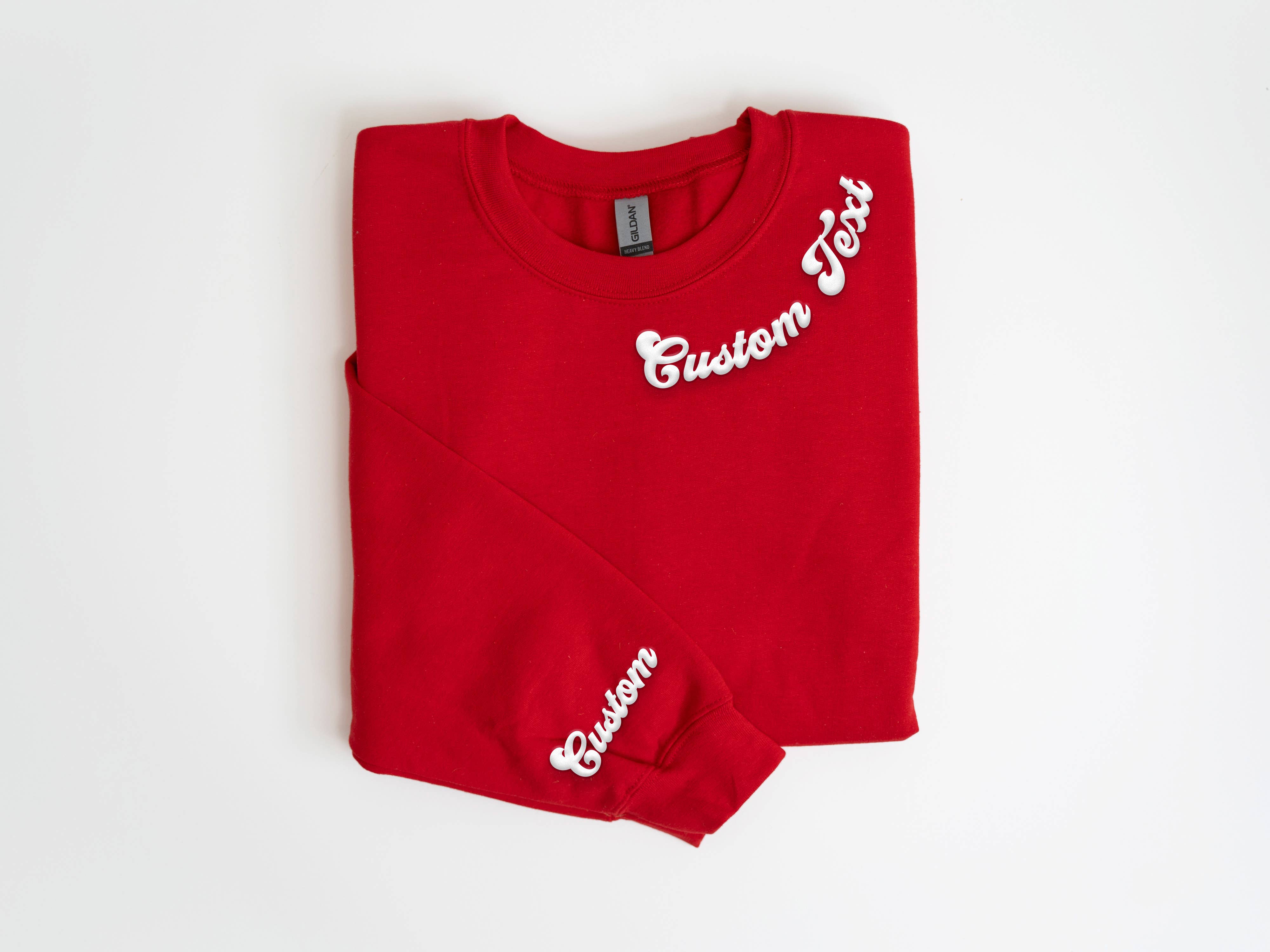 CUSTOM Collar & Sleeve Embossed Puff Print Unisex Sweatshirt: Black / White / L