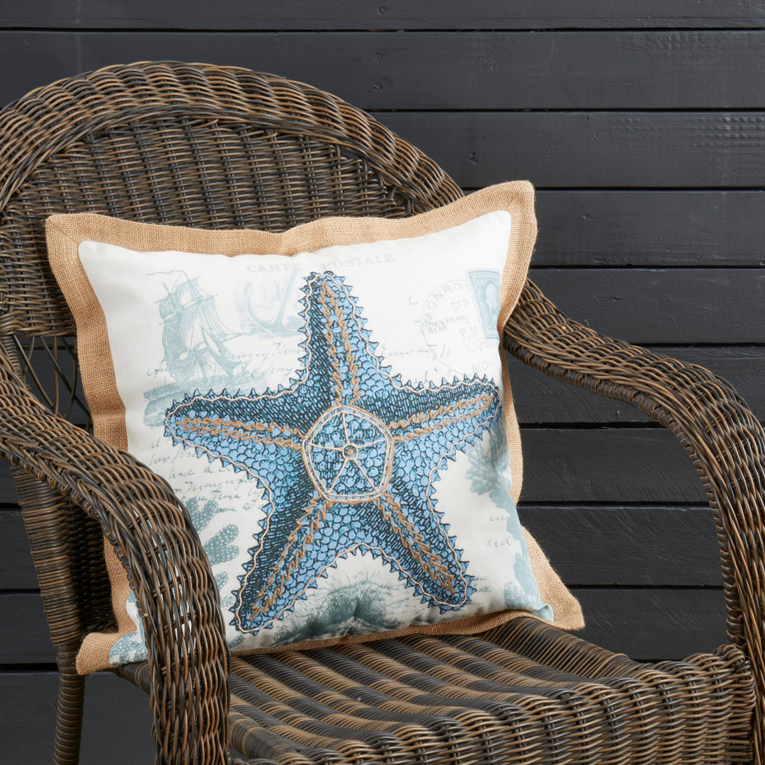 Coastal Outdoor Starfish Pillow: Navy Blue / Poly Filled / 18"