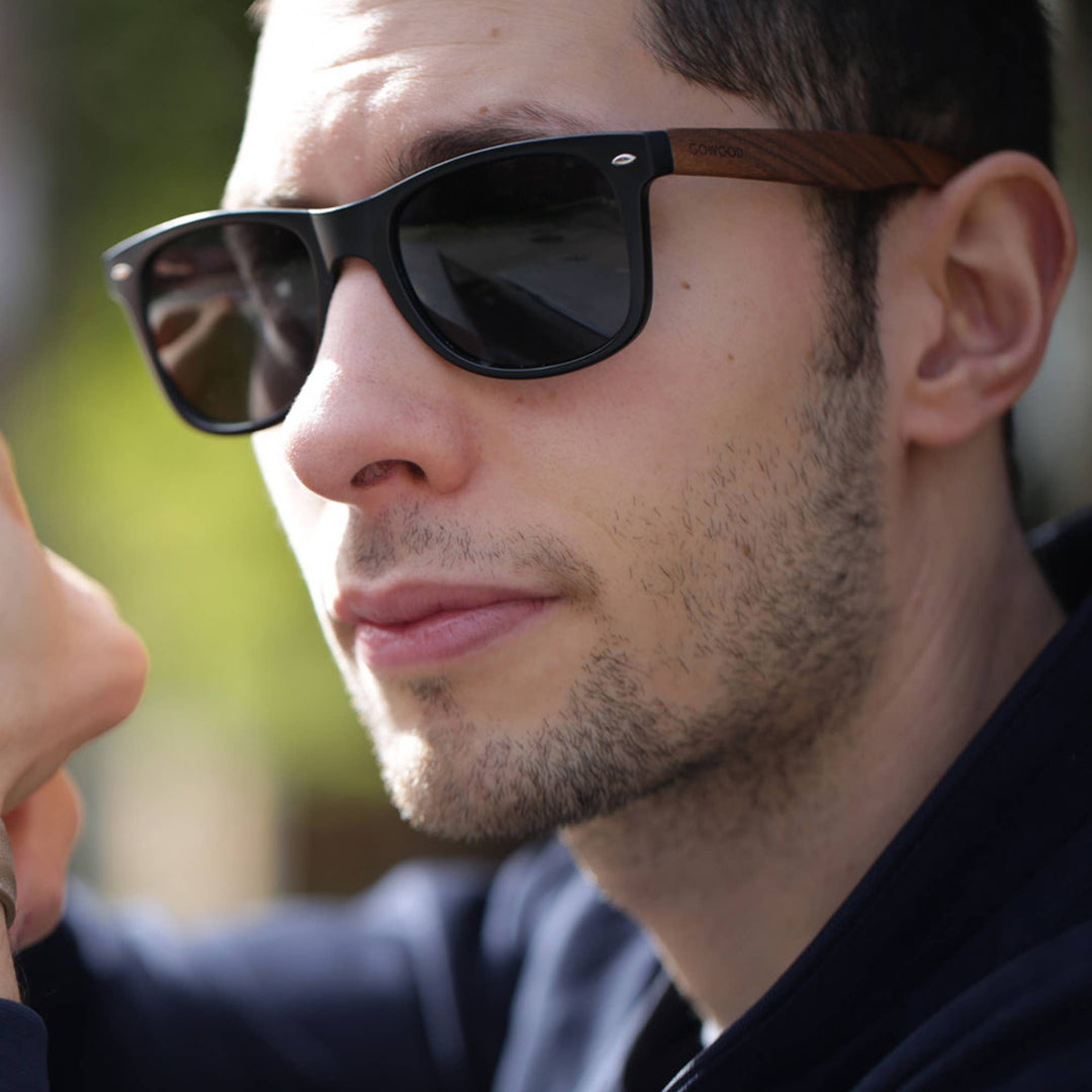 Walnut Wood Sunglasses Inside a Zipper Case