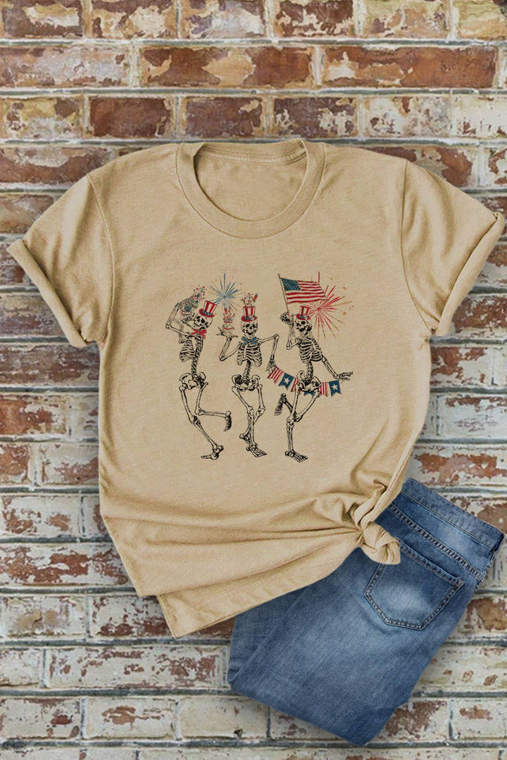 Fourth of July Skellies, 4th of July, Unisex Round Neck T-Shirt: S / White