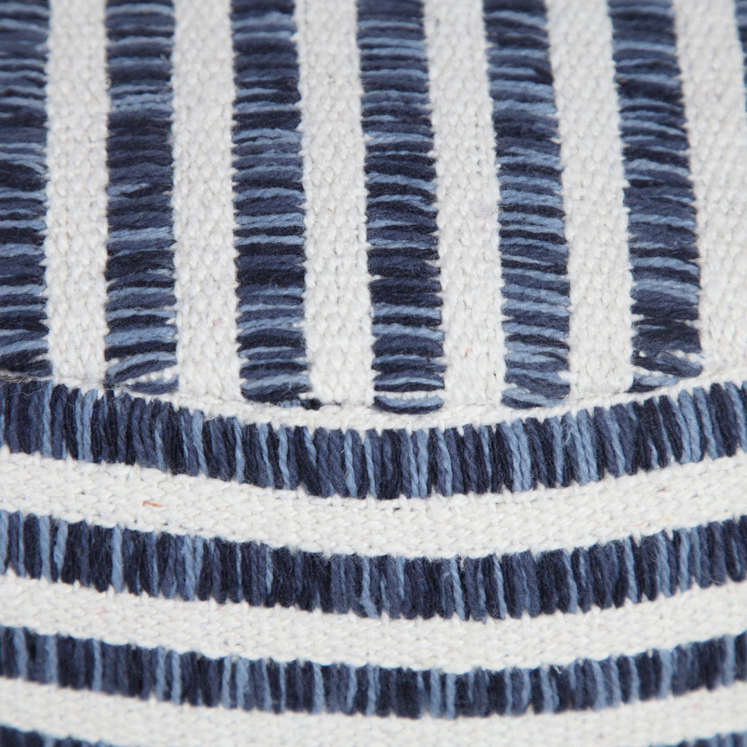 Blue and White Woven Stripe Pouf Ottoman