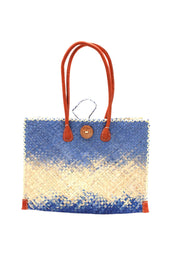 Zafran Holden Ombre Straw Beach Bag: Large / Denim & Dusk
