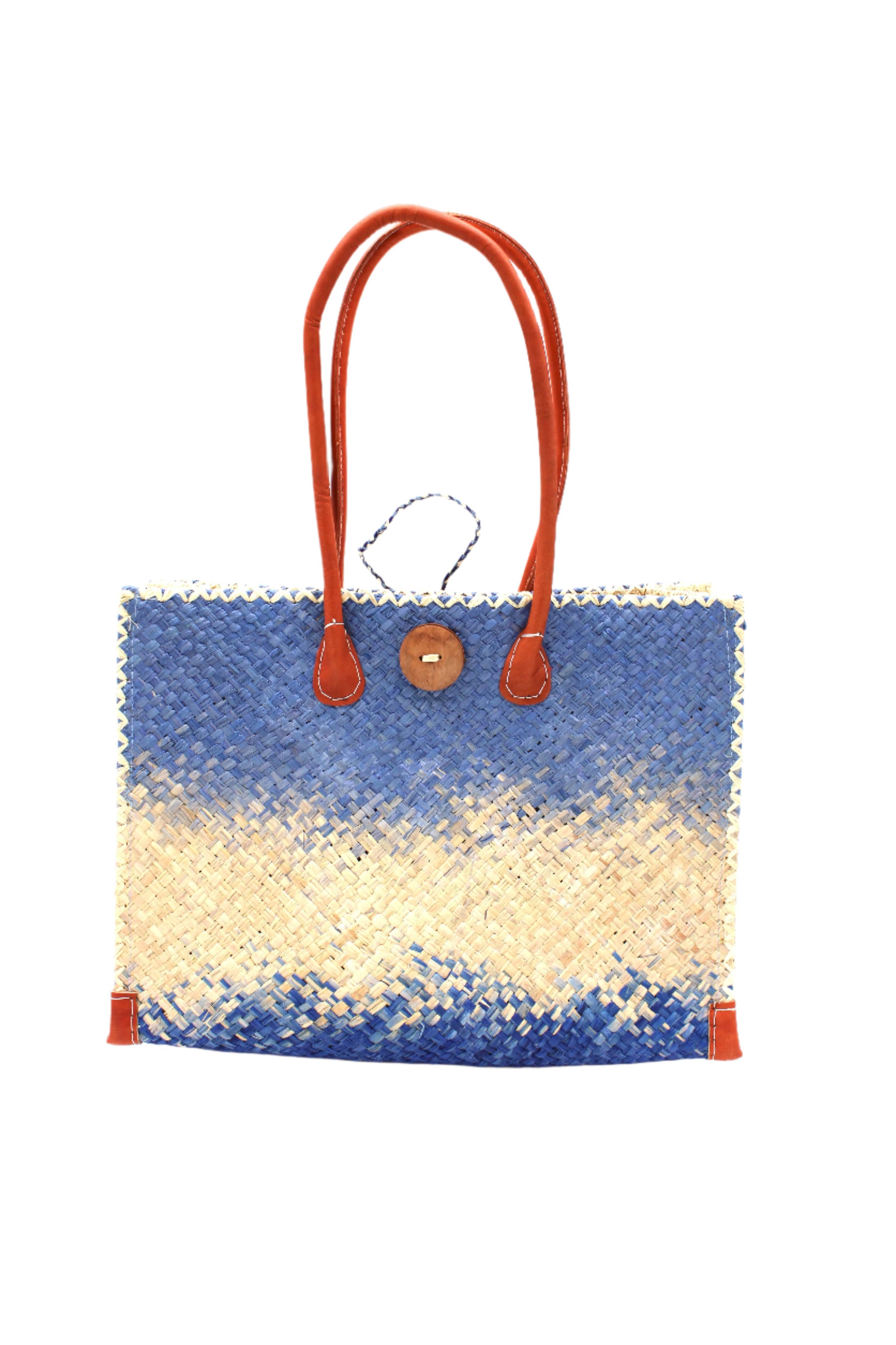 Zafran Holden Ombre Straw Beach Bag: Large / Denim & Dusk