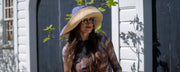 Monica 5" & 7" Wide Brim Two Tone Packable Straw Sun Hats: Denim Two Tone / 7" Brim