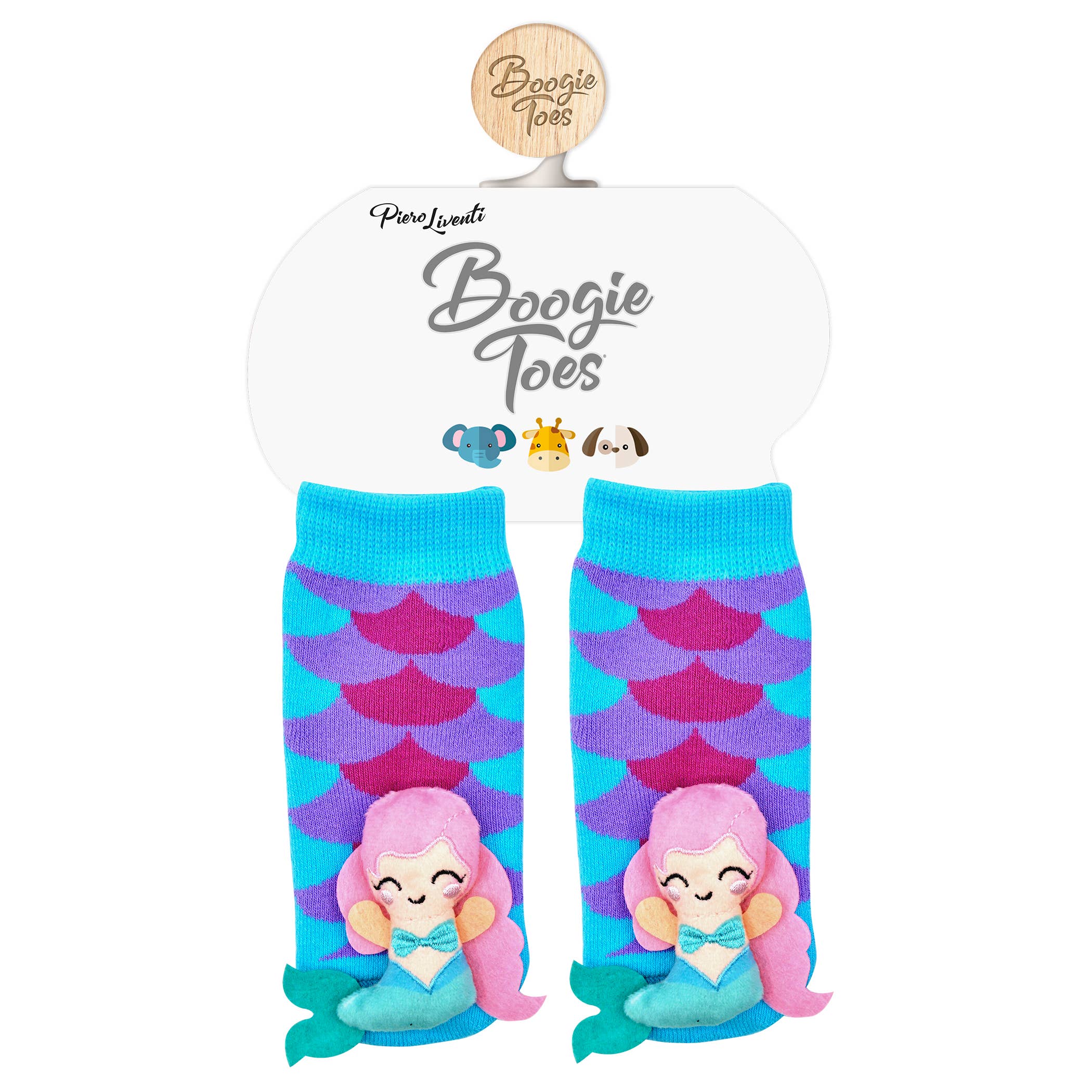 Rainbow Mermaid Boogie Toes - Baby Rattle Socks: 1 - 2 Y
