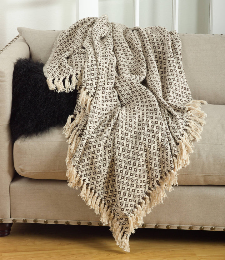 Soft Cotton Diamond Weave Throw: Natural / 50"x60"