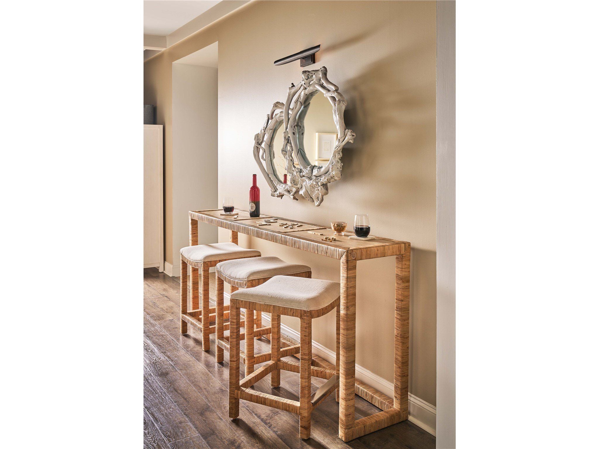 Weekender Coastal Living Home / Sandbar - Console With 3 Stools - Light Brown