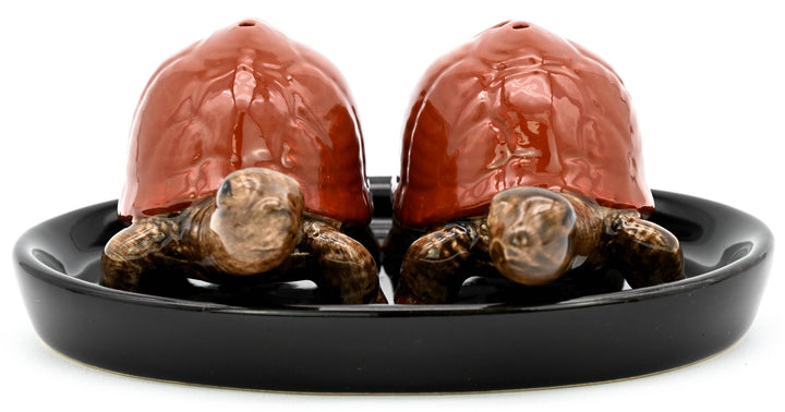 SP906 SALT AND PEPPER SHAKER Turtle and black ceramic tray