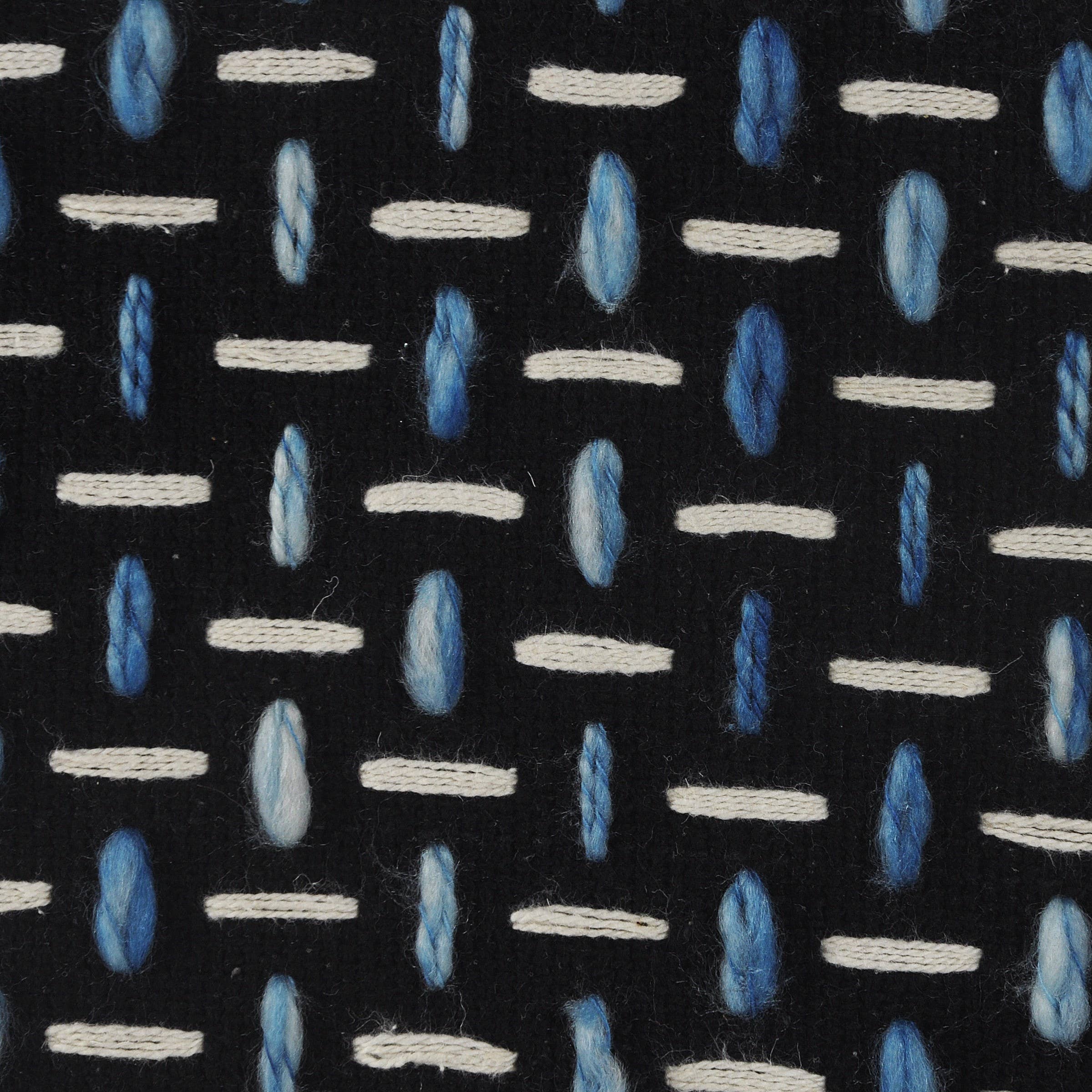 Modern Interwoven Geometric Pouf: Black/White/Blue