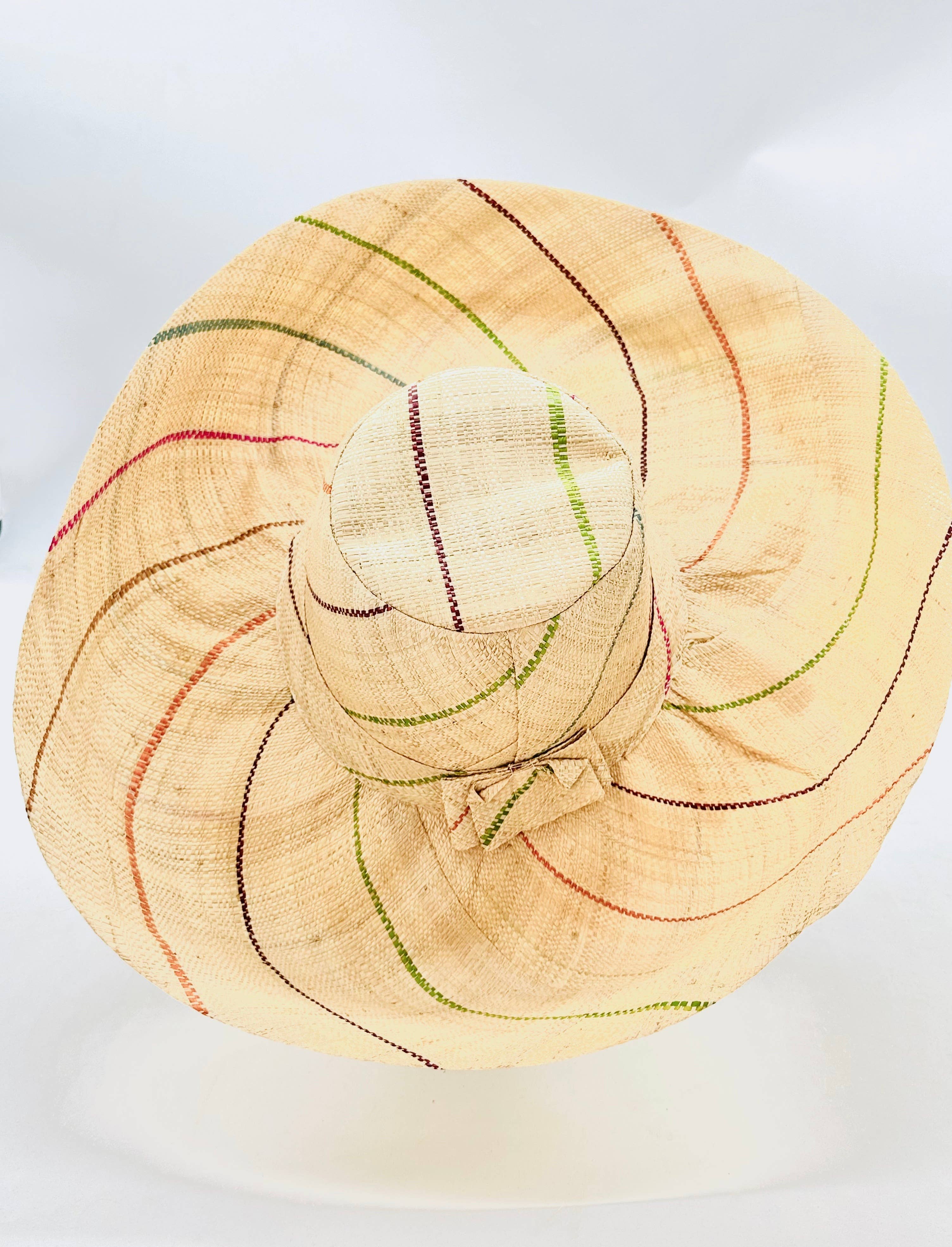 Sun Hats: Pinstripe Packable 5" & 7" Brim Raffia Straw: 7" Brim / Natural w/black Pinstripes