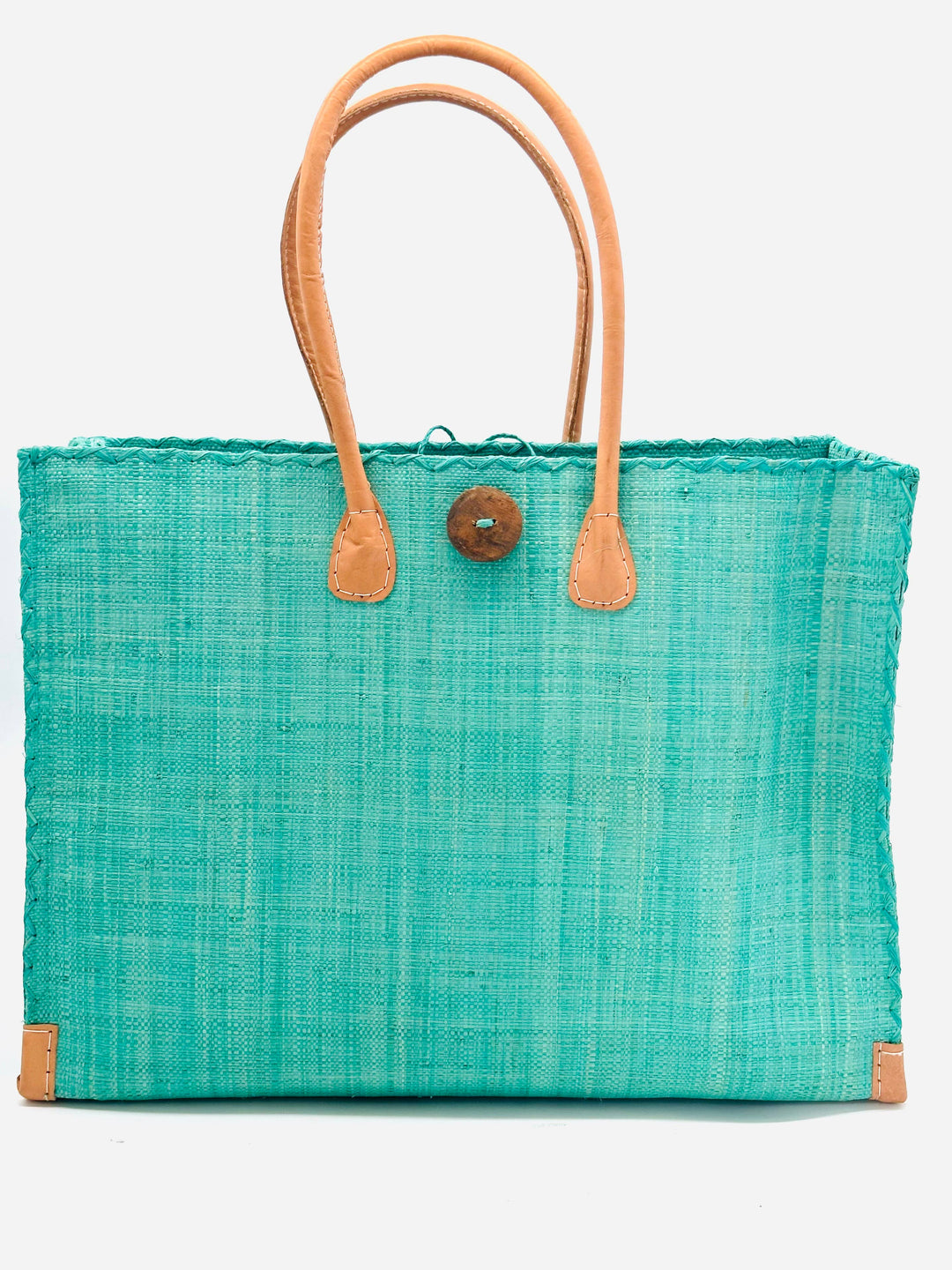 Zafran Solid Straw Beach Bag with Plastic Liner - 2 Sizes: Large / Saffron