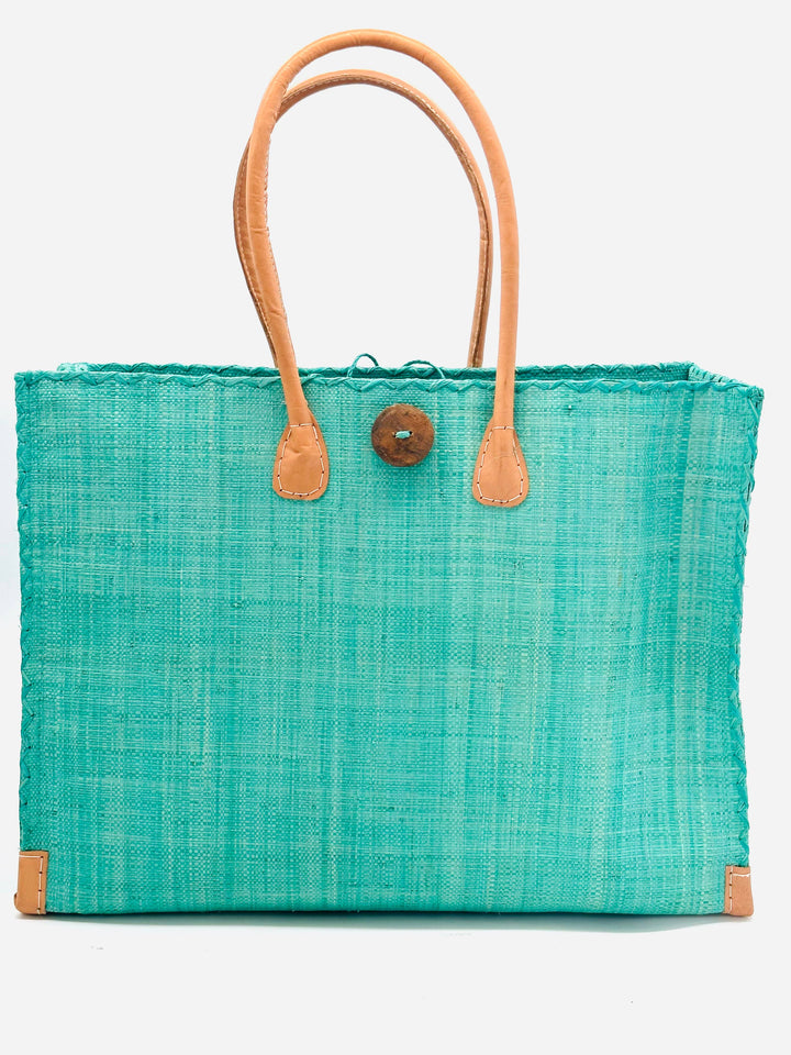 Zafran Solid Straw Beach Bag with Plastic Liner - 2 Sizes: Large / Saffron