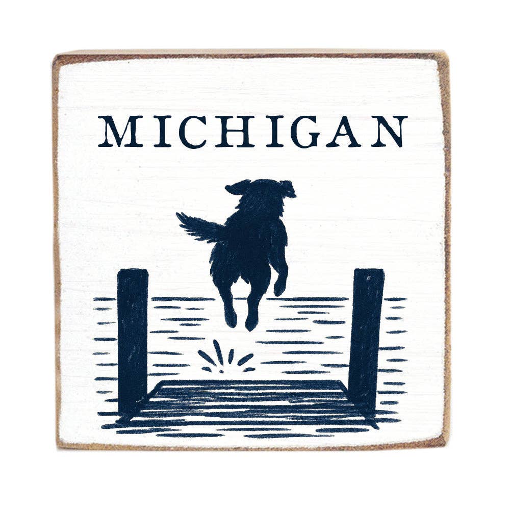 Lake Dog Jumping Personalized Block Sign