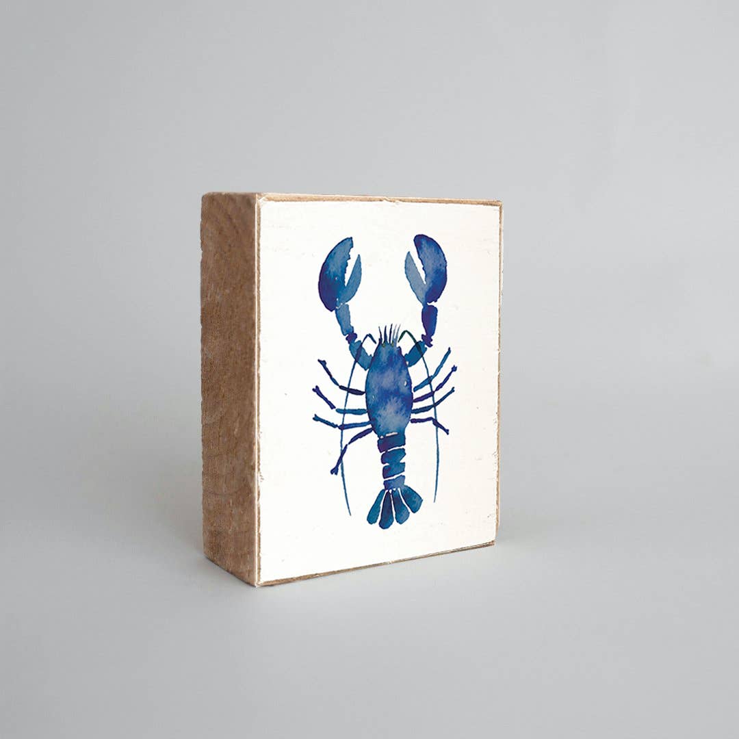 Watercolor Blue Lobster Decorative Wooden Block