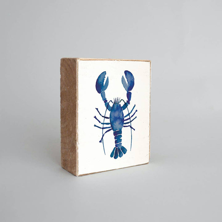 Watercolor Blue Lobster Decorative Wooden Block
