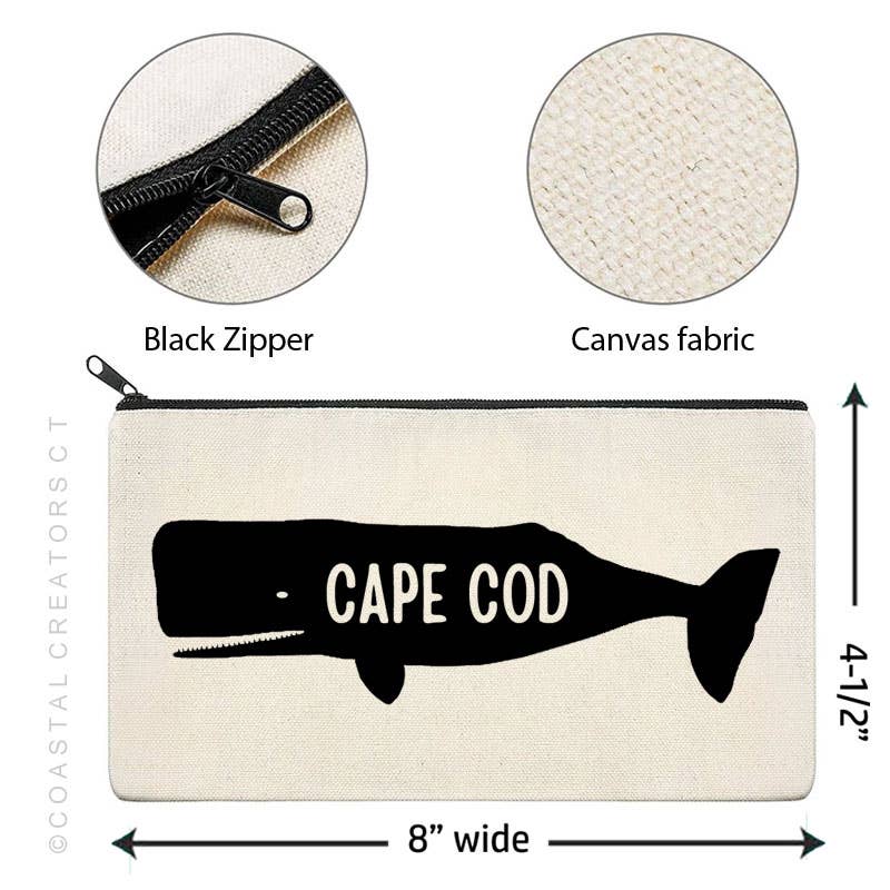 Cape Cod Whale Canvas Multi-Purpose Zipper Bag (Unlined)