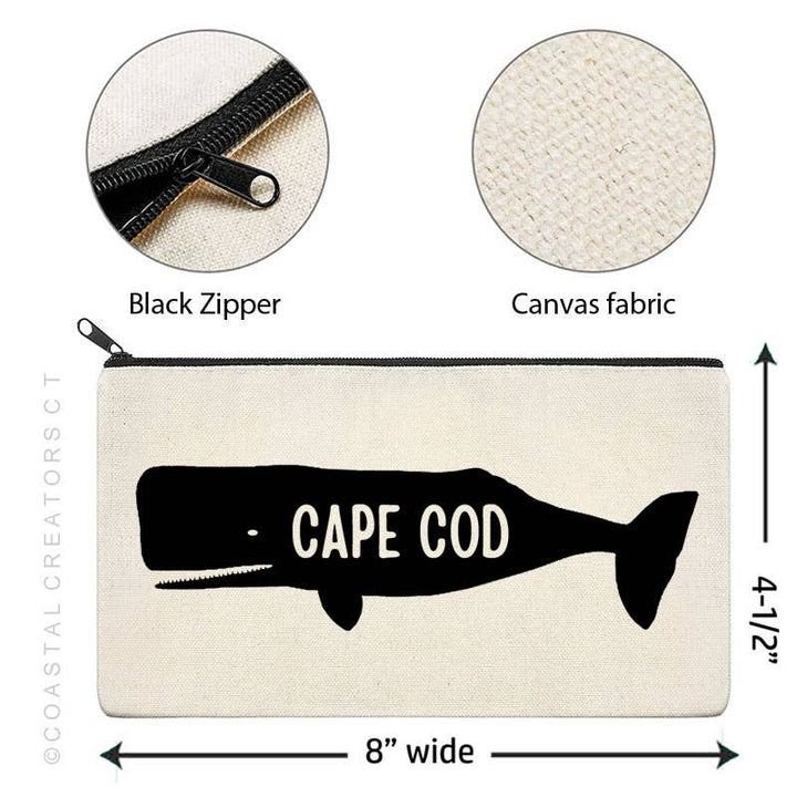Cape Cod Whale Canvas Multi-Purpose Zipper Bag (Unlined)