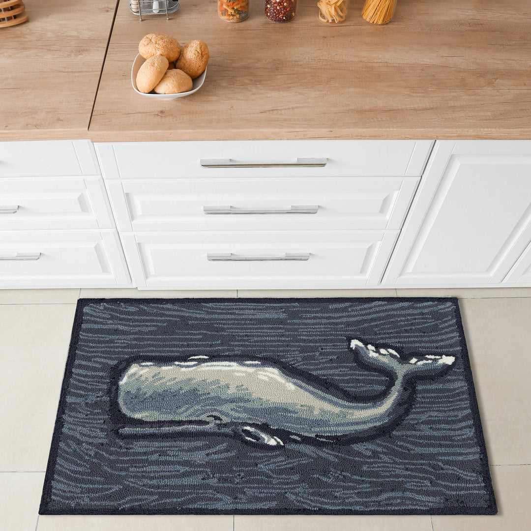 Frontporch Whale Indoor/Outdoor Mat Ocean: Ocean / Polyester; Acrylic / 2' x 3'