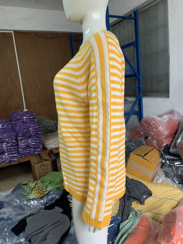 CWOSWL0811_ Long Sleeve Loose Neck Pullover Sweater: White / (L) 1