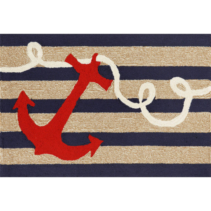 Frontporch Anchor Indoor/Outdoor Rug: Navy / Polyester; Acrylic / 1'8" x 2'6"
