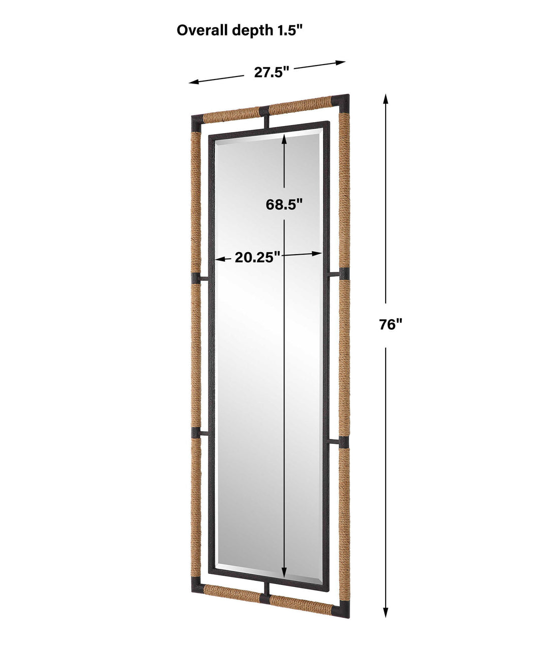 Melville - Iron & Rope Tall Mirror - Light Brown