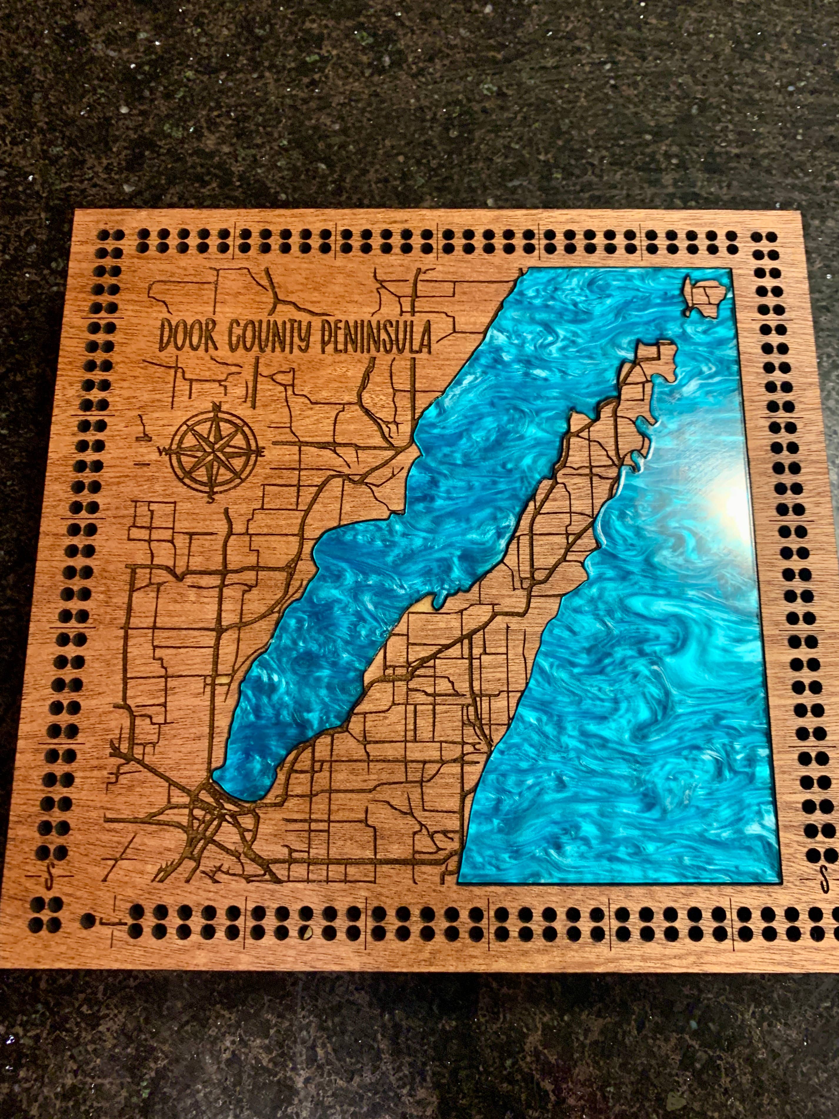 Custom Lake or City Cribbage Board: Lake and Streets / Print