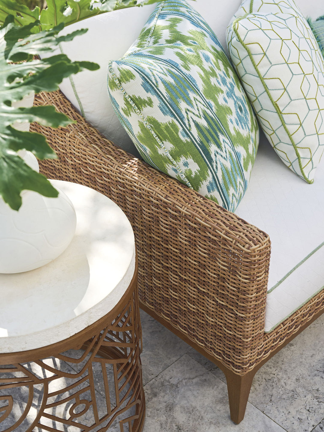 Palm Desert Poolside - Round End Table - Dark Brown / White