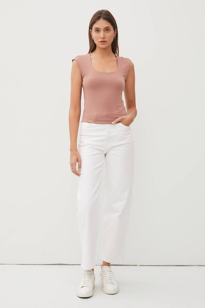 BASIC CAP SLEEVE KNIT TOP: Large / Off White