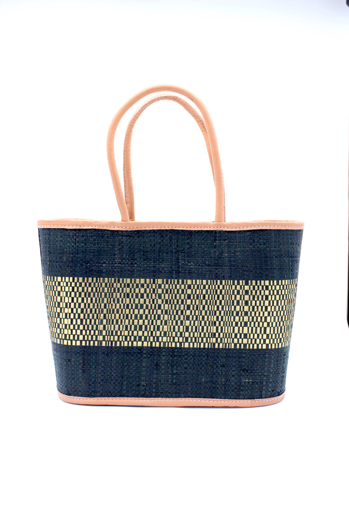Wynwood Straw Tote Handbag with Metallic Detailing: Blue / Large