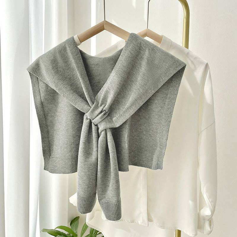 Knitted Crossed Solid Shawl: White / 90cm