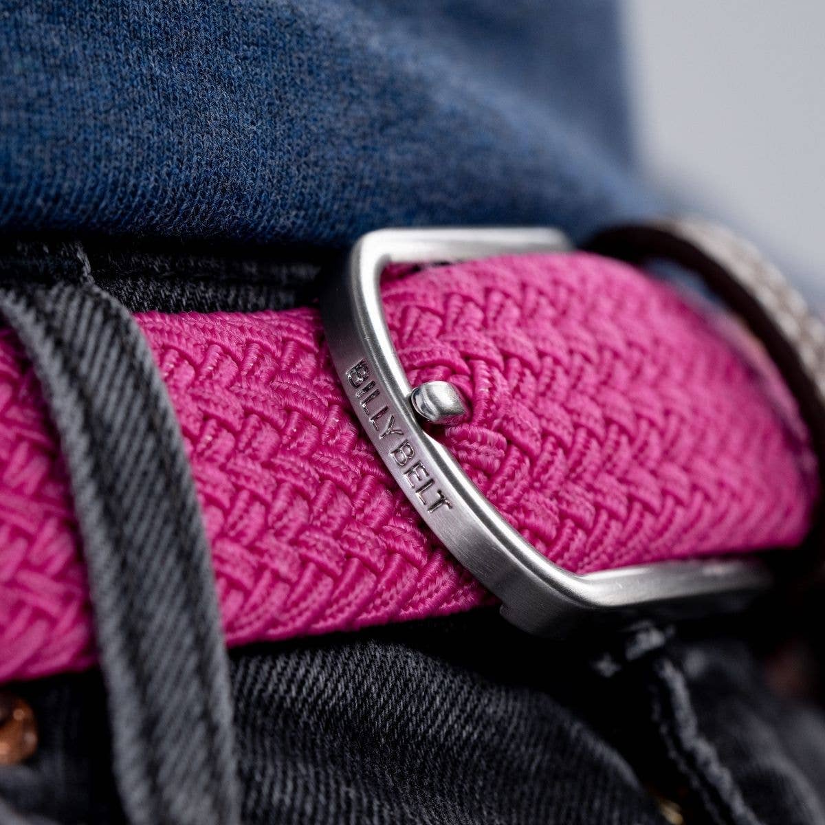 Magenta pink elastic braided belt: Size 1