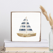 Personalized Watercolor Sailboat Decorative Wooden Block