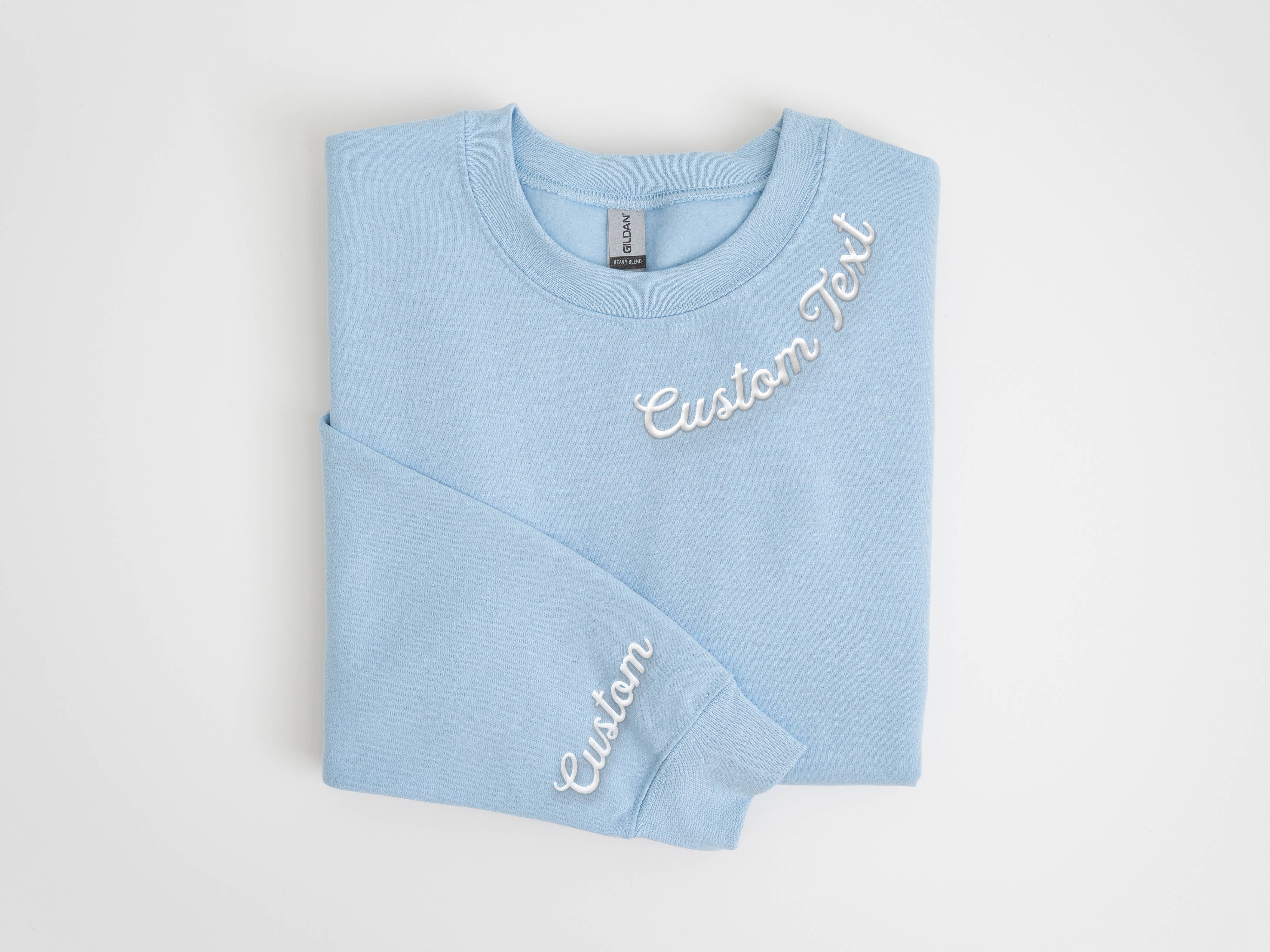 CUSTOM Collar & Sleeve Embossed Puff Print Unisex Sweatshirt: Black / White / L