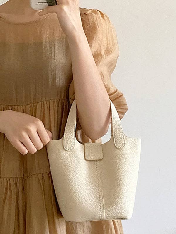 Simple Casual Chic PU Solid Color 2 Pieces Bags Accessories: CREAM / One_size