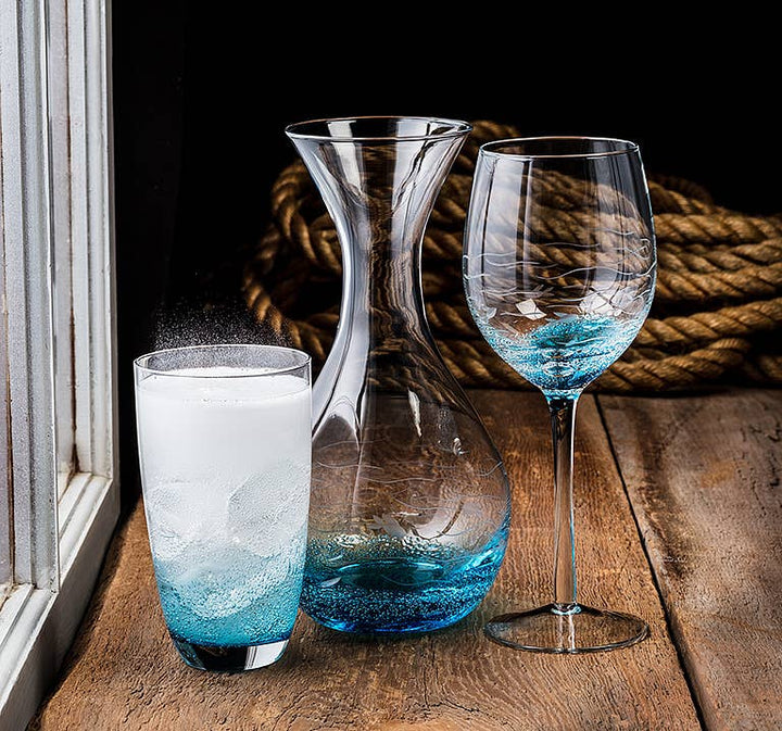 Blu/Clear Fish Cut Wine Glass-9"H(18oz)-2527
