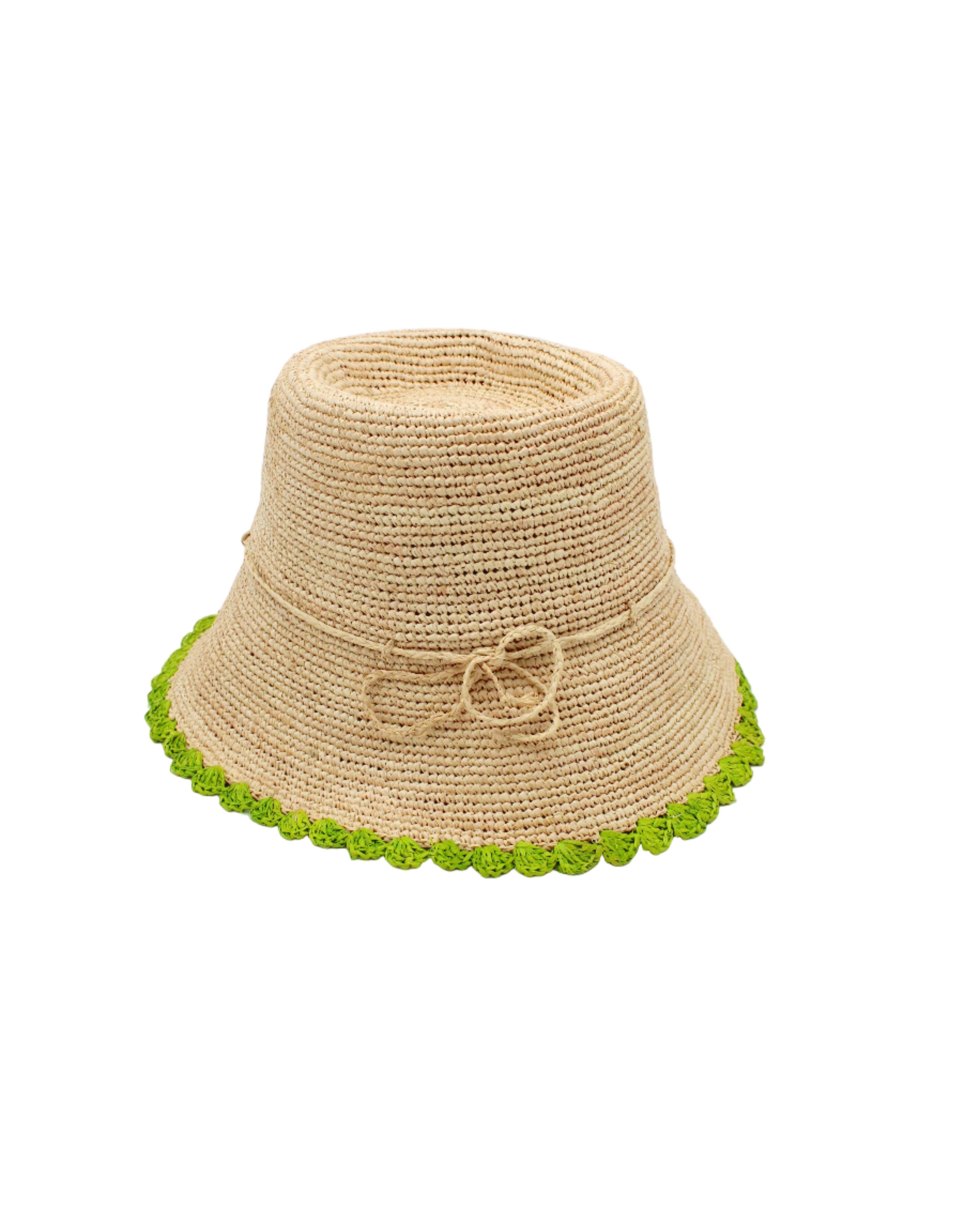 Kate 3" Brim Crochet Bucket Straw Hats with Colored Edge: Fuchsia
