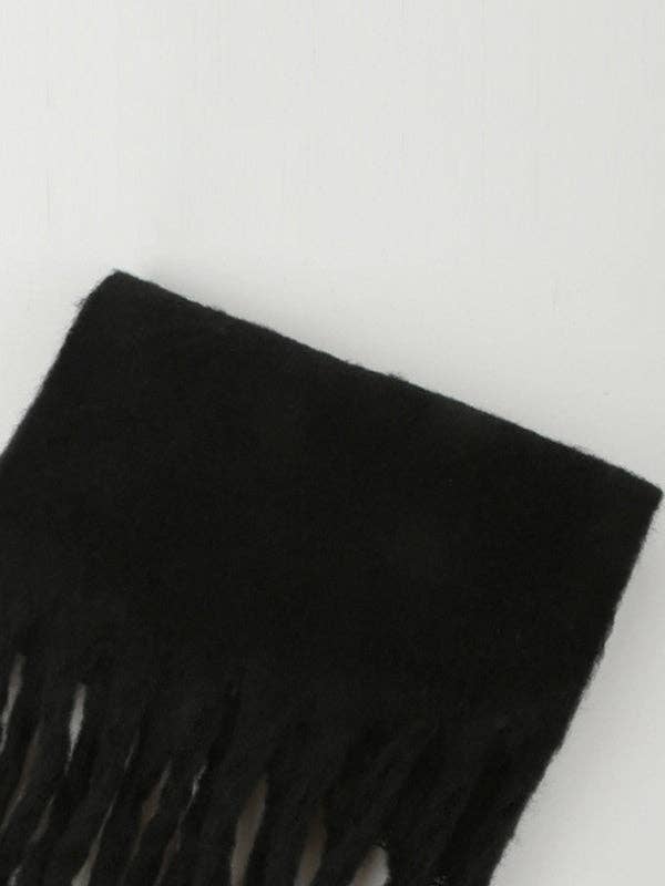 Thick Keep Warm Solid Color Tasseled Scarf: GRAY / One_size