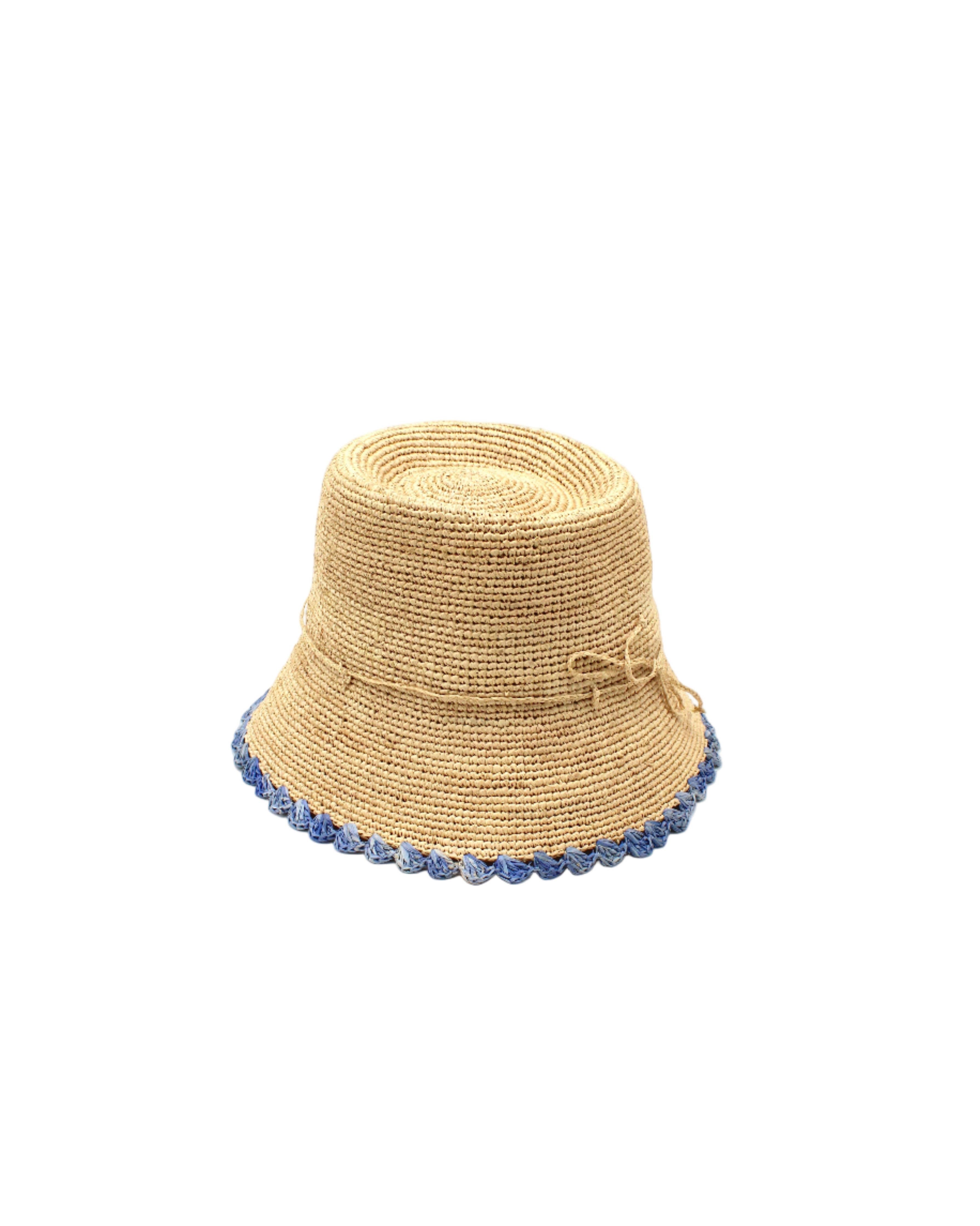 Kate 3" Brim Crochet Bucket Straw Hats with Colored Edge: Fuchsia