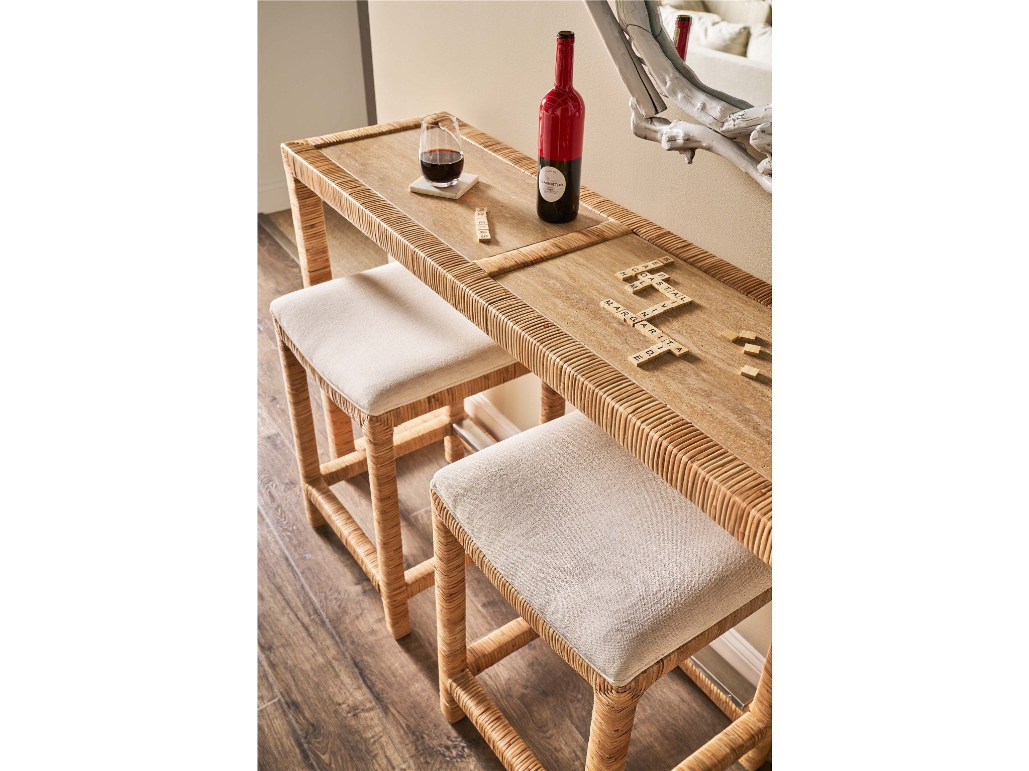 Weekender Coastal Living Home / Sandbar - Console With 3 Stools - Light Brown