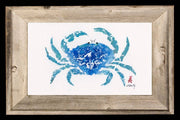 Blue Dungeness Crab Print – Gyotaku Nautical Ocean Art: 4 x 6 with Frame