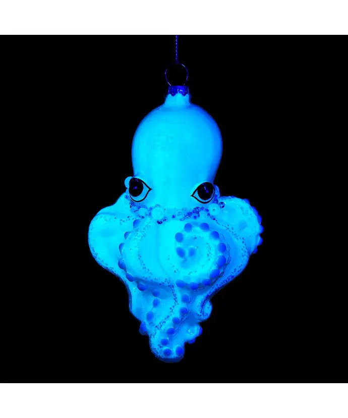 5.5" Glass Glow In Dark Octopus Ornament